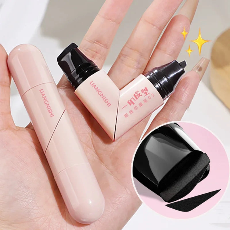 Rotate Eyeliner Stamp Integrated Black Brown Dual-Tip DIY Eyeliner Wing Stencil Waterproof Smudge-Proof Longwear Liquid Pen